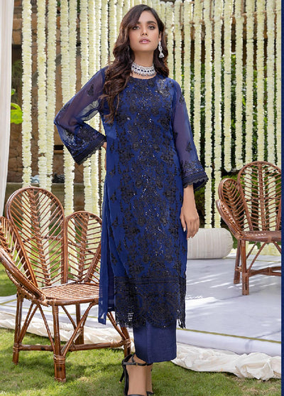 Azure Embroidered Chiffon Kurties (AZK-156 Deep Opal)
