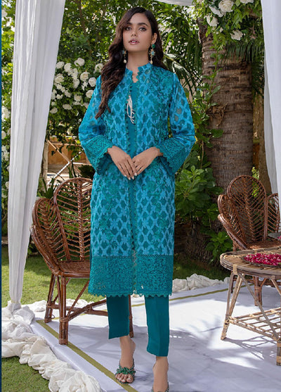 Azure Embroidered Chiffon Kurties (AZK-161 Prism Blue)