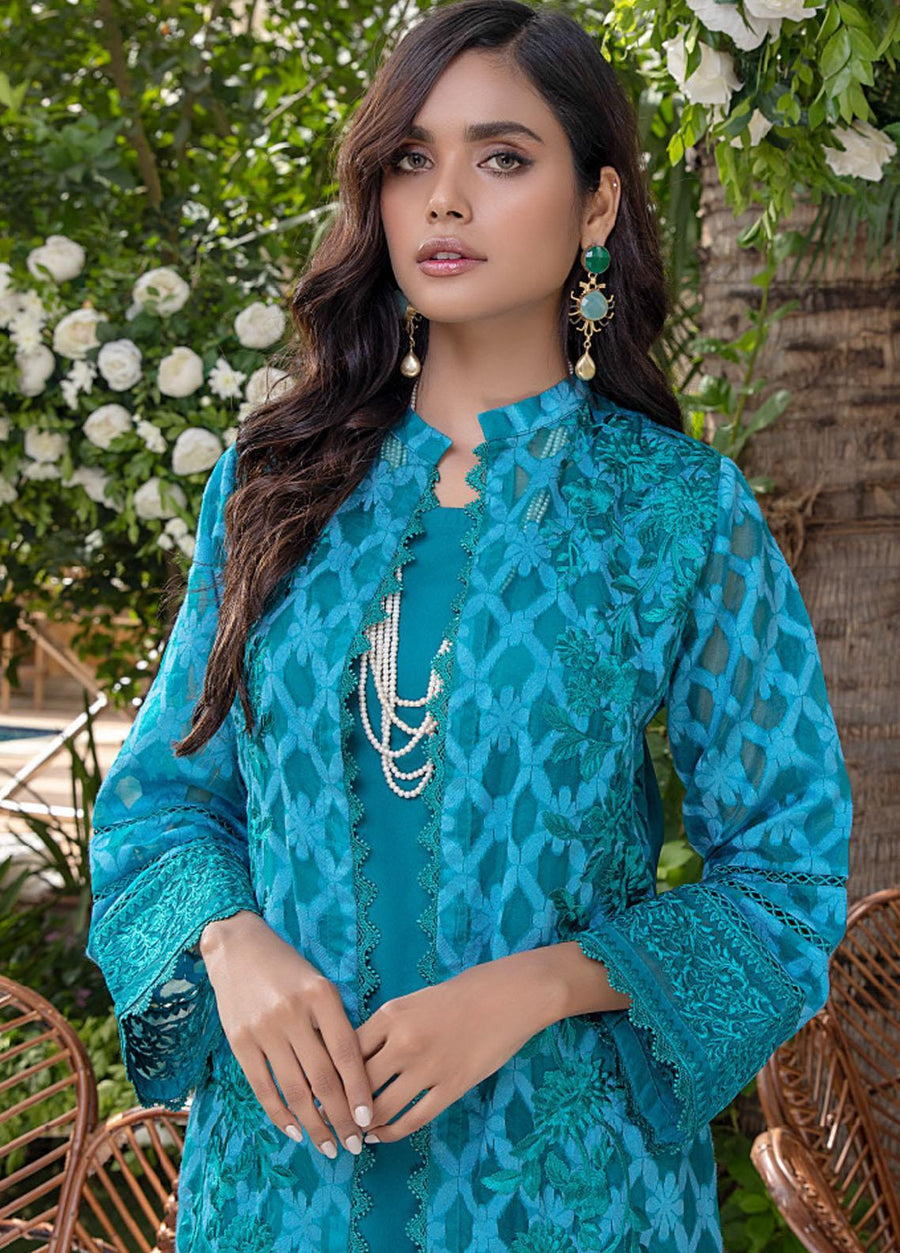 Azure Embroidered Chiffon Kurties (AZK-161 Prism Blue)